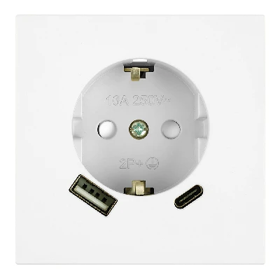 Розетка 1-местная з/ш с/з 16А + USB + Type C (механизм), STEKKER, 250В, 20W, серия Мия, RST16-3119-01, белая магнолия 50438
