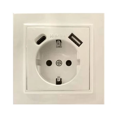 Розетка 1-местная с/з STEKKER, PST16-9016-02, 250В, 16А с USB+ type C, серия Эрна, слоновая кость 50077