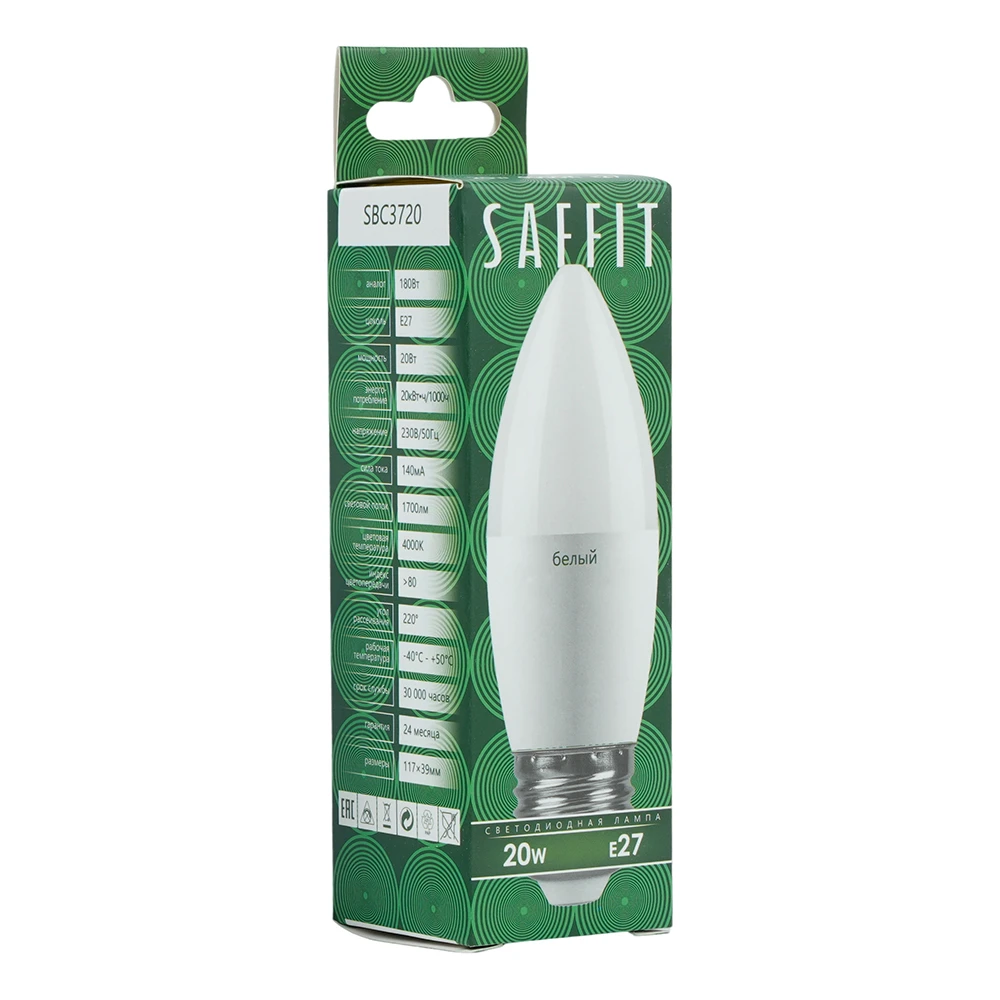 Лампа светодиодная SAFFIT SBC3720 Свеча E27 20W 230V 4000K 55270 4