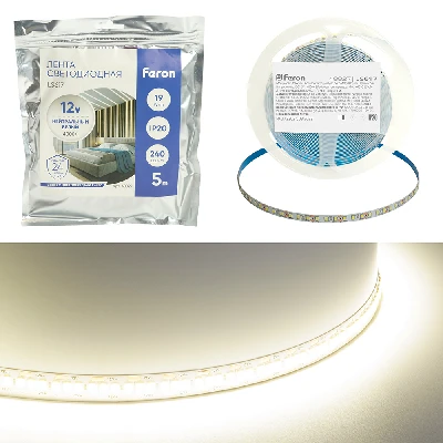 Светодиодная LED лента Feron LS617, 240SMD(2835)/м 19Вт/м 12V 5000*10*1.22мм 4000К, IP20 48827