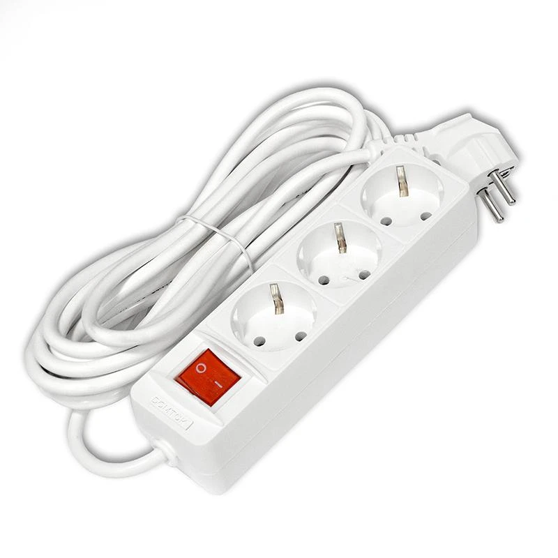 Удлинитель 3х5м с заземл. 16А IP20 3.5кВт ПВС 3х1 с выкл. бел. DOMTOK 2382 2