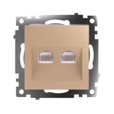 Розетка компьютерная 2-местная RJ-45 (механизм) STEKKER GLS00-7109-08, серия Катрин, золото 50009