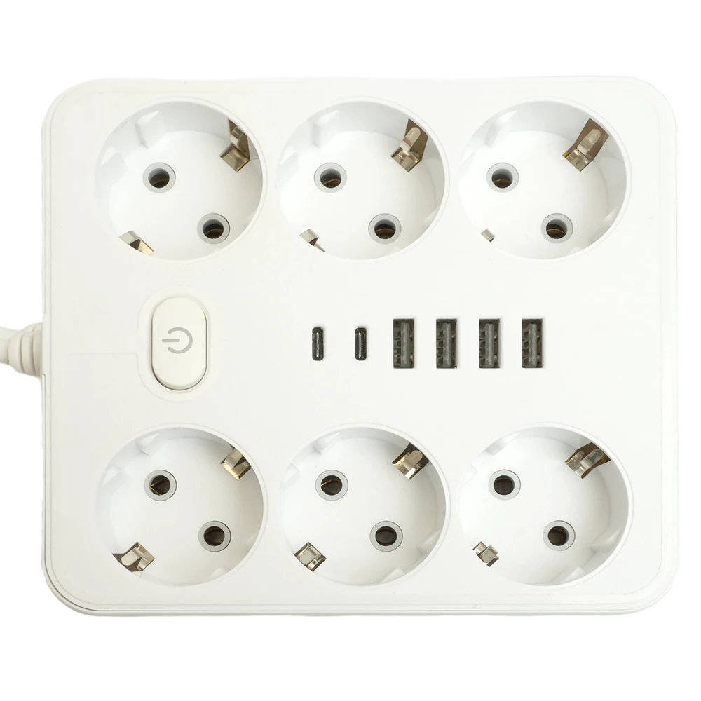 Удлинитель 6-местный c/з 3x1 мм2, 1,8 м, 250В, 10А, 4USB+2Type-C 2,4А, серия Home, белый STEKKER HM09-66-02 49975 4