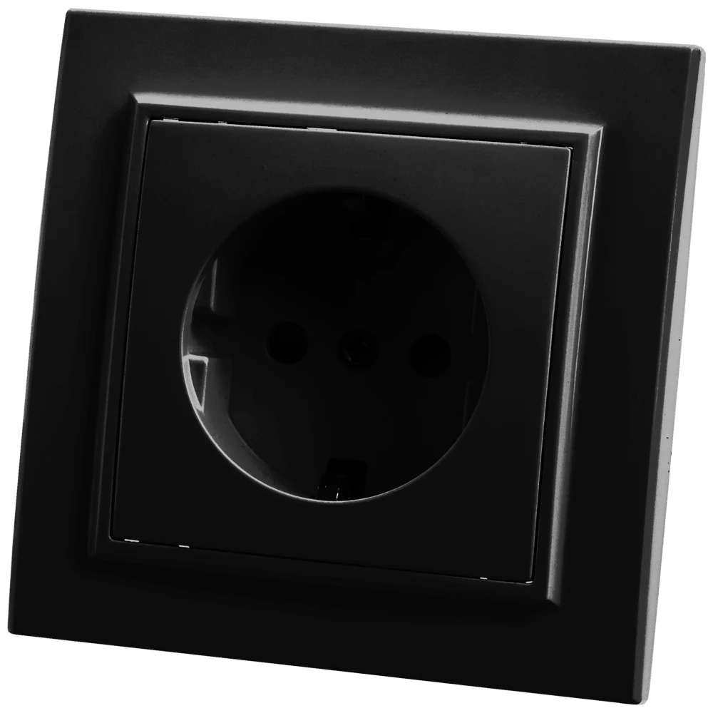 Розетка 1-местная c/з STEKKER, PST16-9010-03, 250В, 16А, с защитной шторкой, серия Эрна, черный 39479 1
