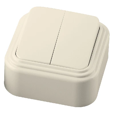 Выключатель STEKKER PSW06-22-20 двухклавишный открытой установки, 250В, 6А, IP20, слоновая кость (VA5  6-232-БЖ) 49050
