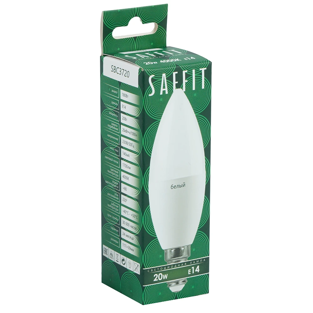 Лампа светодиодная SAFFIT SBC3720 Свеча E14 20W 230V 4000K 55273 5