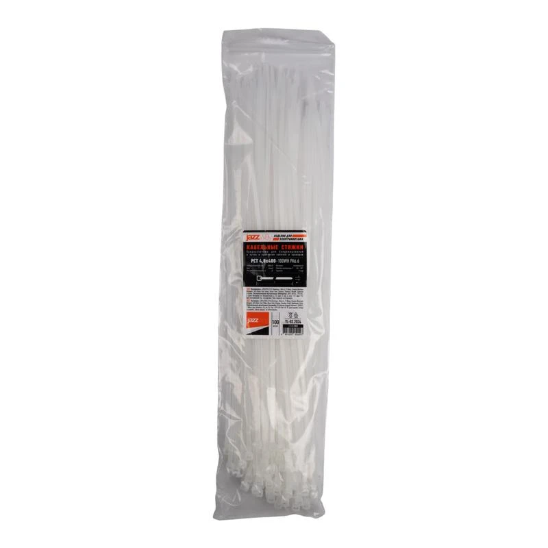Хомут кабельный PCT 4.8х400-100WH 4.8х400 PA6.6 бел.(уп.100шт) JazzWay 5054097 2