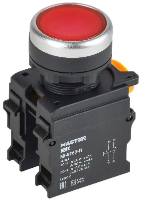 Кнопка d22мм 1НО+1НЗ MASTER красн. IEK MI-BT60-11-3-22-K04