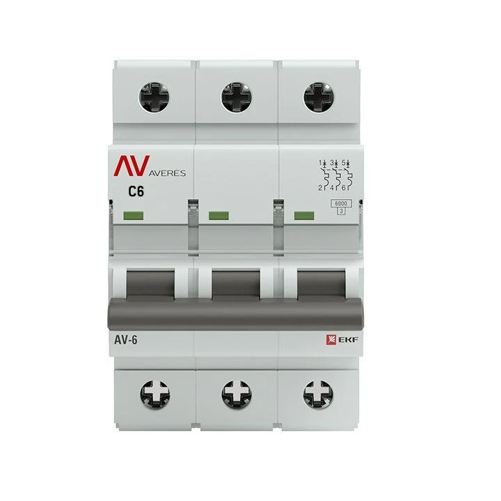 Выключатель автоматический модульный 3п C 6А 6кА AV-6 AVERES EKF mcb6-3-06C-av 1