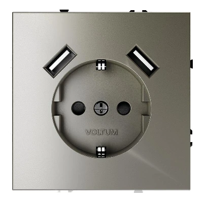 Розетка 1-м СП S70 16А с USB A+A с заземл. защ. шторки механизм шелк Voltum VLS040404
