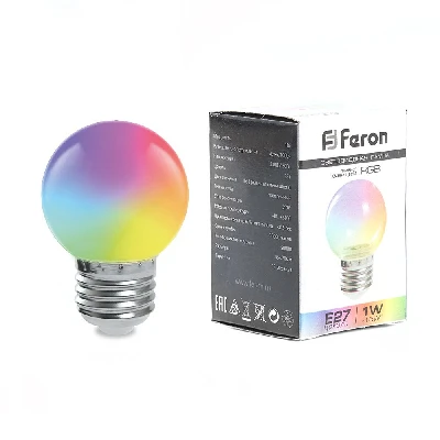 Лампа светодиодная Feron LB-37 Шарик матовый E27 1W 230V RGB быстрая смена цвета 38126