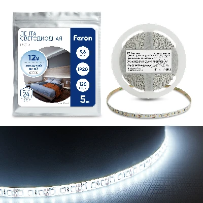 Светодиодная LED лента Feron LS612, 120SMD(2835)/m 9.6W/m 12V 5m 6500К 27729