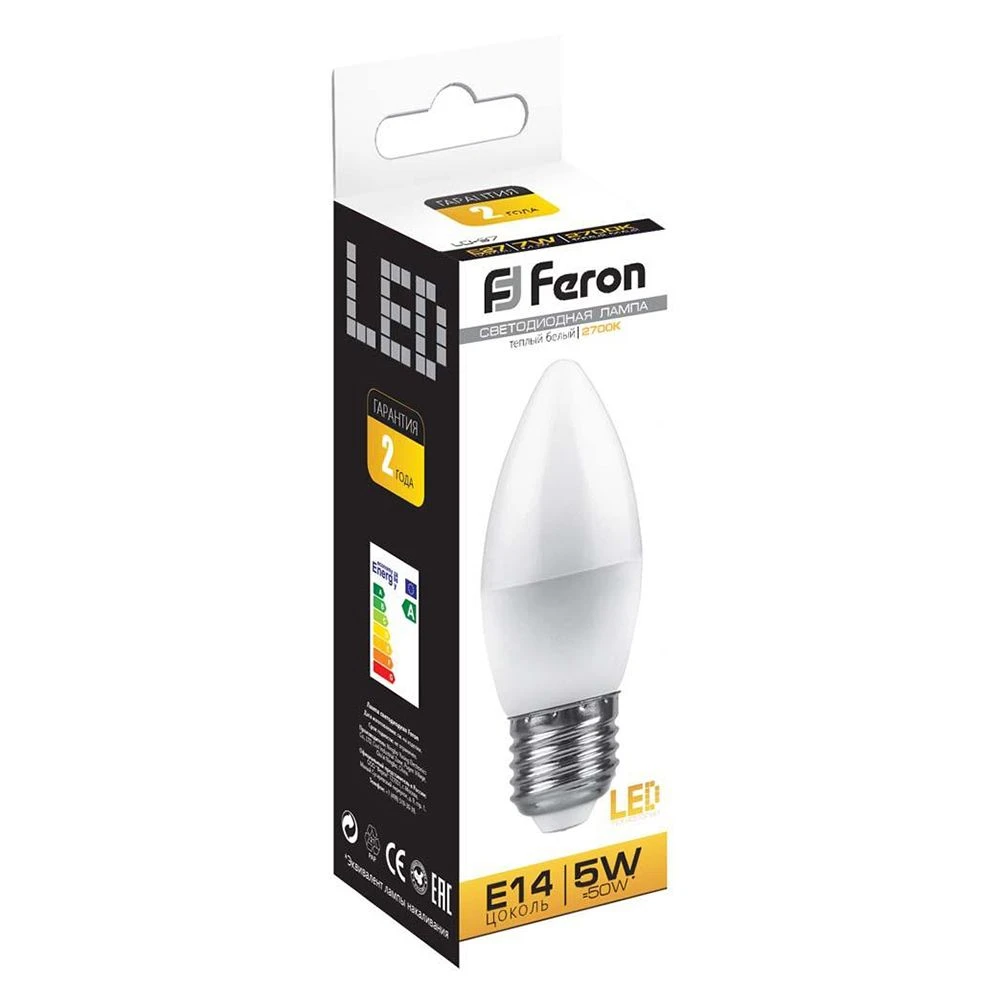 Лампа светодиодная Feron LB-72 Свеча E27 5W 2700K 25764 1