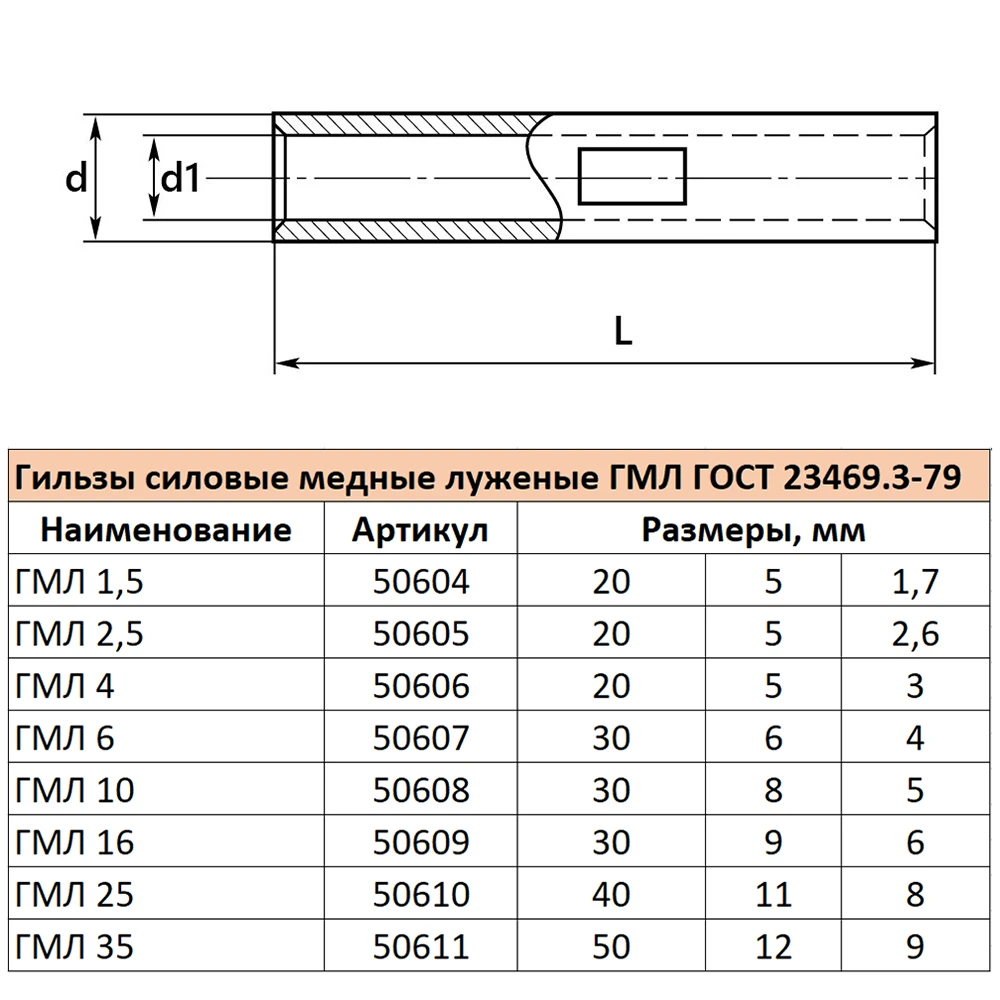 LD-GML-25-26 Гильза медная луженая ГМЛ 2,5-2,6 ГОСТ 23469.3-79 50605 3