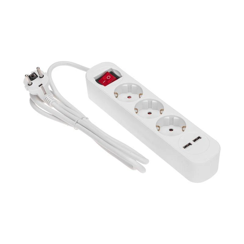 Удлинитель 3х1.5м с заземл. STANDARD 2хUSB 3х1кв.мм с выкл. бел. Rexant 13-4015 1