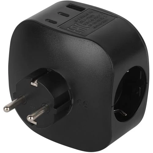 Разветвитель 3-м SP-3e-3USBAC-B + 3 USB A+C с заземл. со шторками 16А черн. Эра Б0069082 5