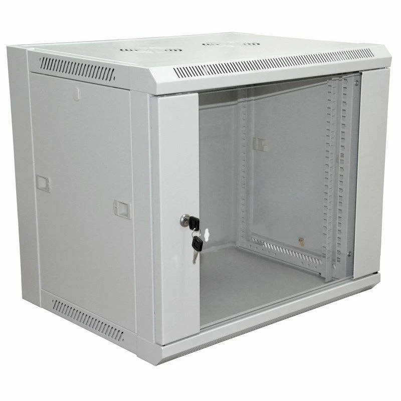 Шкаф настенный 19дюйм 6U 600х600х370мм (ШхГхВ) передняя дверь стекло боковые стенки съемные (разобранный) RAL7035 Rexant 04-2220 1