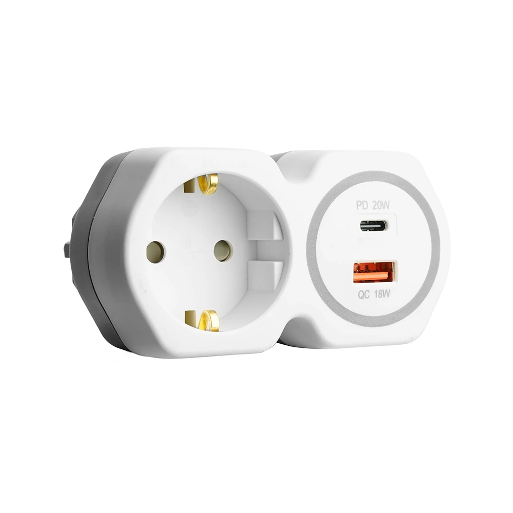 Разветвитель сетевой на 1 выход с/з STEKKER 250В, 16А, USB A+ Type C, 2,4А, PD, белый/серый, ADP16-16-20 50109 2