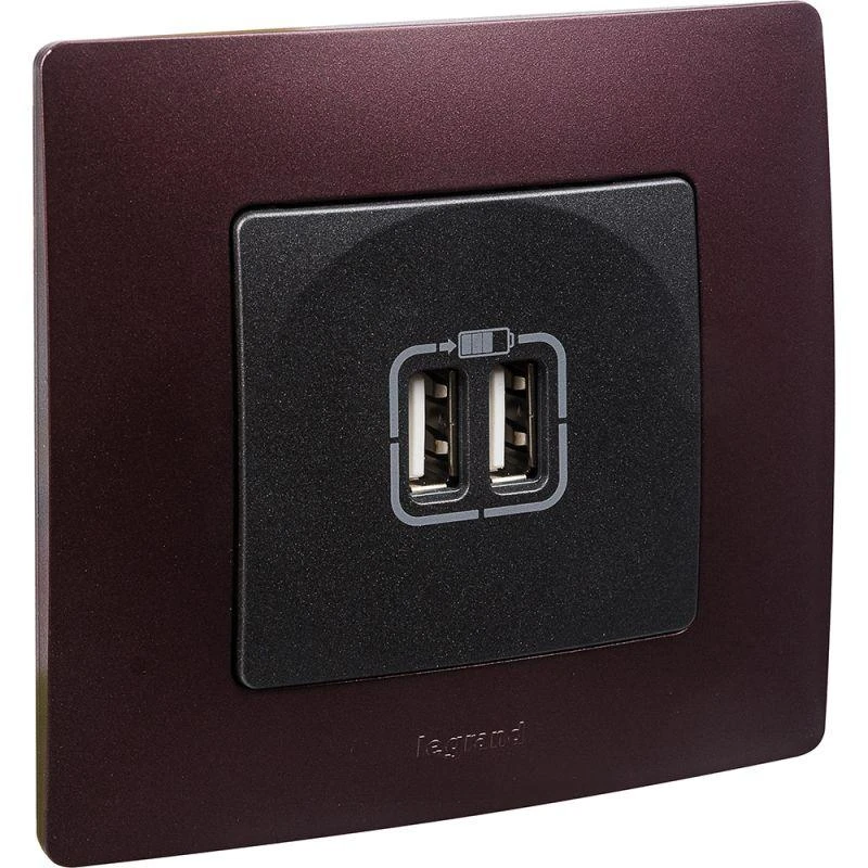 Розетка USB 2-м СП 2мод. Etika 240В/5В 2400мА механизм антрацит Leg 672694 6