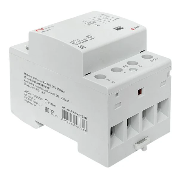 Контактор модульный КМ 40А 4NO 230В AC (3 мод.) AVERES EKF km-av-3-40-40-230V 8