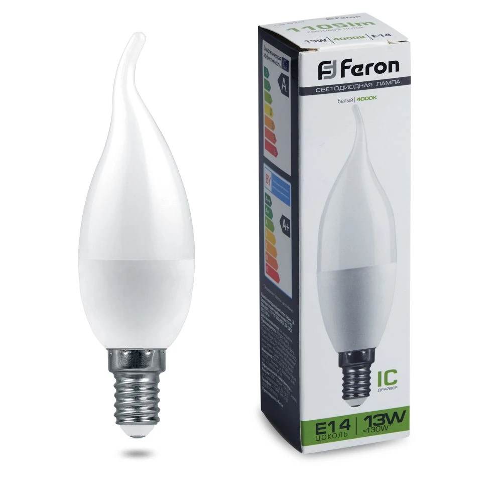 Лампа светодиодная Feron LB-970 Свеча на ветру E14 13W 175-265V 4000K 38113 2