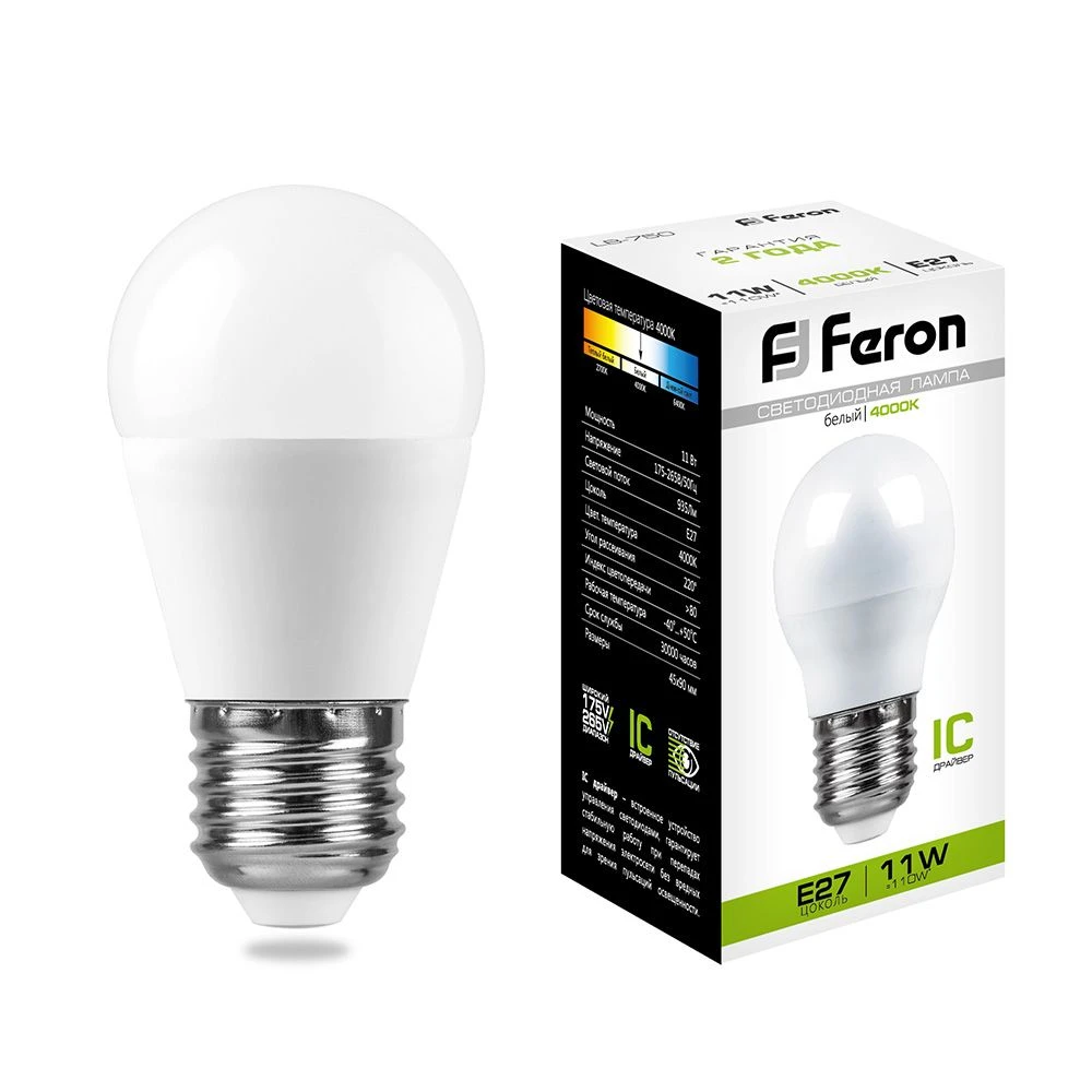 Лампа светодиодная Feron LB-750 Шарик E27 11W 175-265V 4000K 25950 1