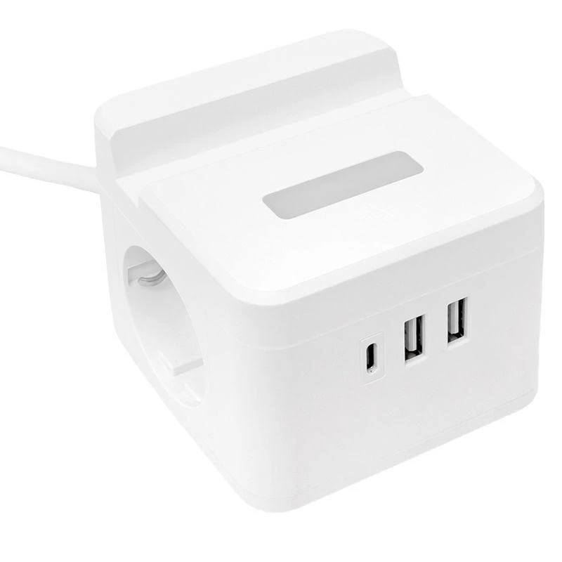 Удлинитель "Куб" 2х1.3м USB + 2Type C с быстрой зарядкой подставкой под телефон и ночником 1кв.мм EKF UBA-CUB-2-FC 11