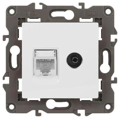 Розетка компьютерная + телевизионная 2-м Elegance 14-3110-01 RJ45 + TV IP20 механизм бел. Эра Б0034314