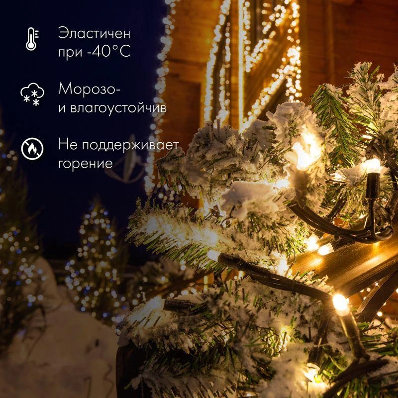 Гирлянда светодиодная "Нить" 20м 200LED бел. 18Вт 230В IP67 эффект мерцания (каждый 5-ый диод) провод каучук черн. (нужен шнур питания 315-000) Neon-Night 315-175 1