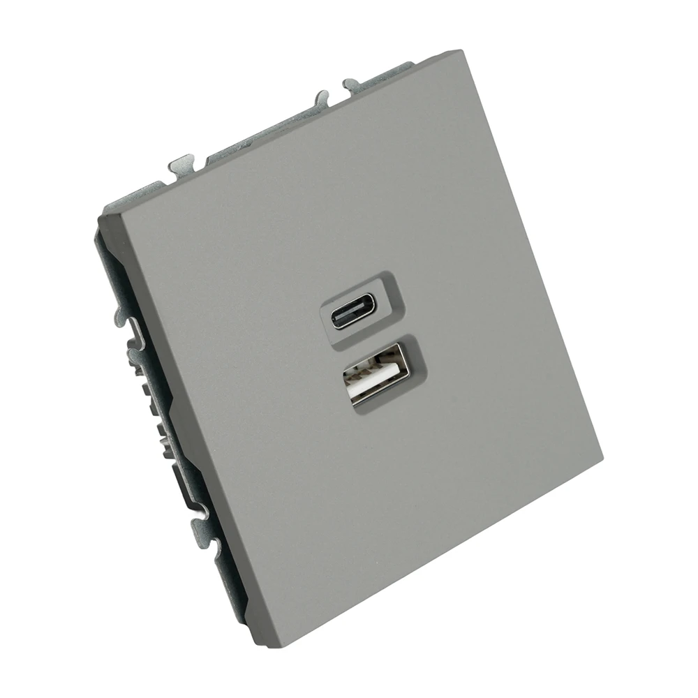 Розетка 2-местная USB + Type C (механизм), STEKKER, 250В, 20W, серия Эмили, RST10-5115-10, платиново-серый, soft touch 49957 2
