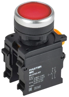 Кнопка d22мм 1НО+1НЗ MASTER с фиксацией красн. IEK MI-BT60-11T-3-21-K04