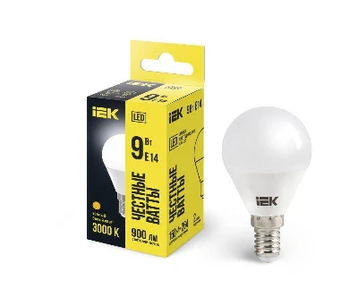 Лампа светодиодная G45 9Вт шар 3000К E14 230В IEK LLE-G45-9-230-30-E14