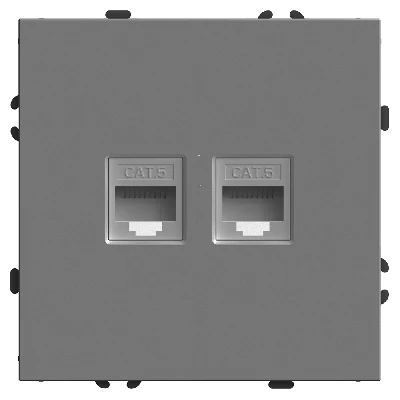 Розетка компьютерная 2-местная RJ-45 (механизм), STEKKER, серия Эмили, RST00-5111-10, платиново-серый, soft touch 49952