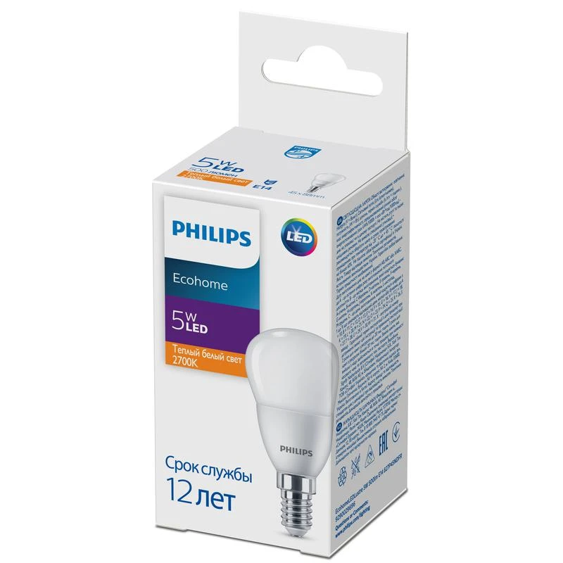 Лампа светодиодная Ecohome LED Lustre 5Вт 500лм E14 827 P46 Philips 929002969637 1