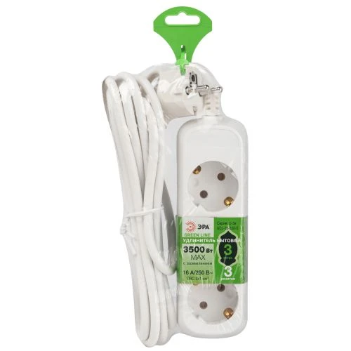 Удлинитель 3х3м с заземл. 16А IP20 GREEN LINE UDL-16-330-E ПВС 3х1 Эра Б0064970 1