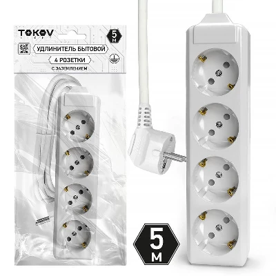 Удлинитель 4х5м с заземл. 10А 3х1.5 TOKOV ELECTRIC TKL-C01-BU4-5-1.5-Z