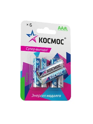Элемент питания алкалиновый AAA/LR03 BP-6 (блист.6шт) КОСМОС KOCLR03BL6 0
