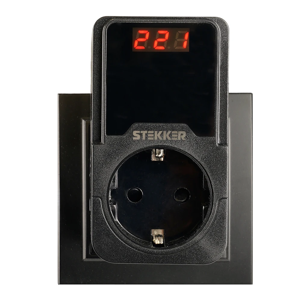 Реле напряжения для розетки регулируемое STEKKER VPR-200B, 230В,16A,черный 50690 3