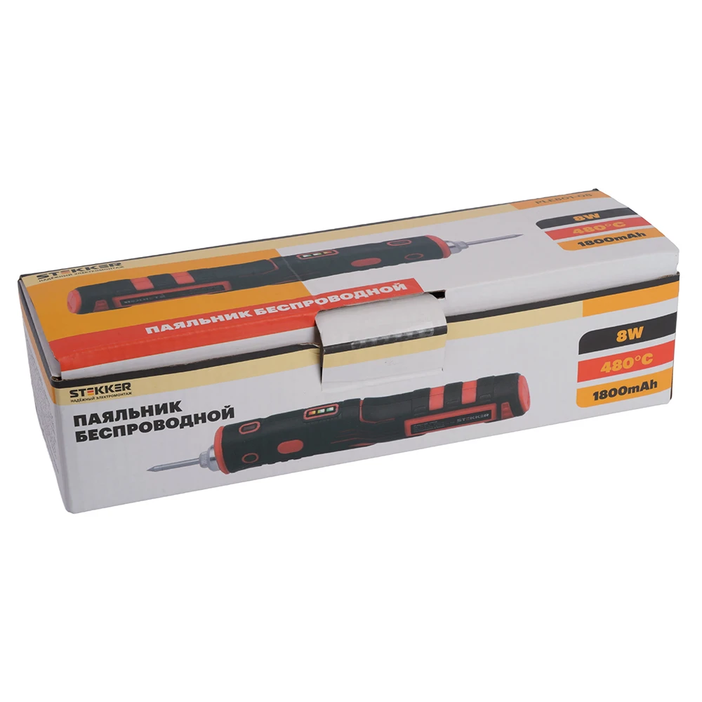 Паяльник беспроводной 8W, нихромовый нагреватель, 1800 mAh, 5В, красный/черный, PLE801-08 50098 8