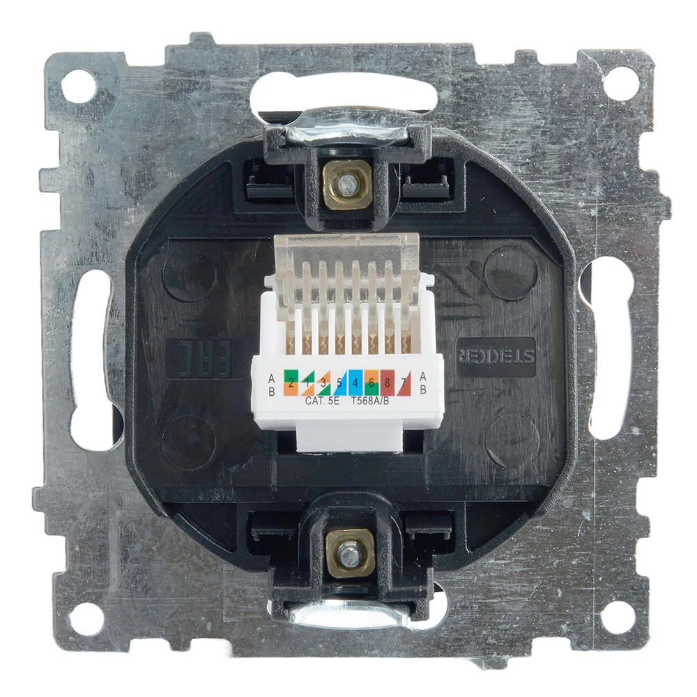 Розетка компьютерная 1-местная RJ-45 (механизм), STEKKER GLS00-7107-05, серия Катрин, черный 39613 6