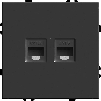 Розетка компьютерная 2-местная RJ-45 (механизм), STEKKER, серия Эмили, RST00-5111-05, черный уголь, soft touch 49848