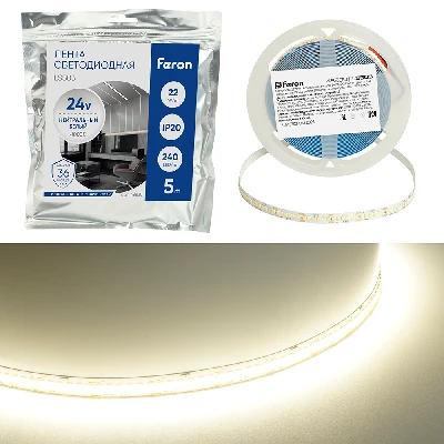Светодиодная LED лента Feron LS503 240SMD(2835)/м 22Вт/м 24V 5000*10*1.22мм 4000К, IP20 48830