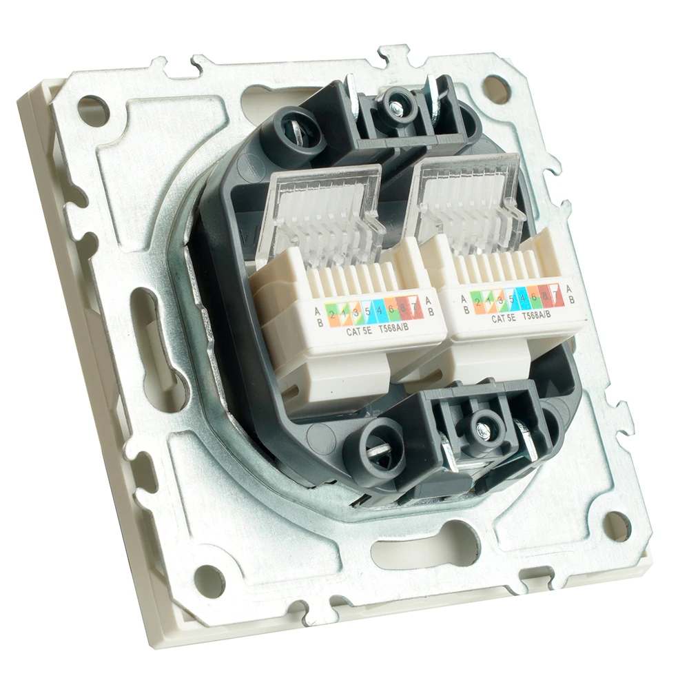 Розетка компьютерная 2-местная RJ-45 (механизм), STEKKER, серия Эмили, RST00-5111-01, белый фарфор, soft touch 49874 3