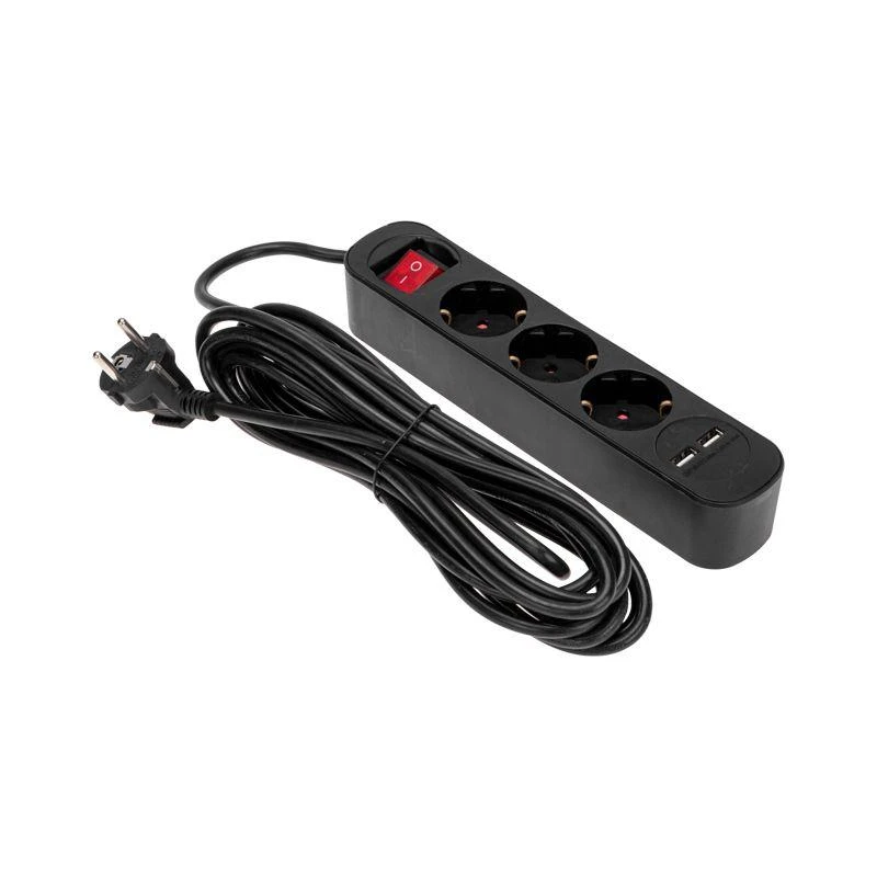 Удлинитель 3х5м с заземл. STANDARD 2хUSB 3х1кв.мм с выкл. черн. Rexant 13-4023 1