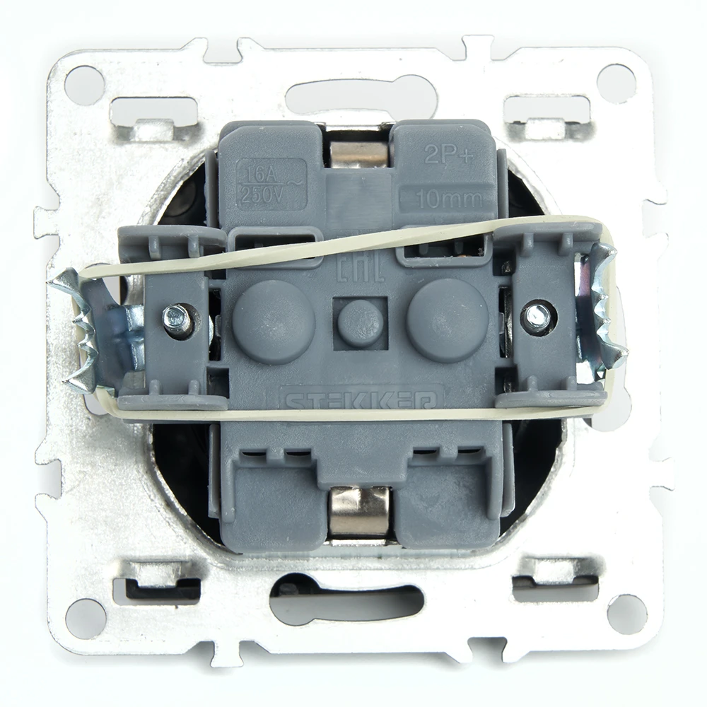 Розетка 1-местная c/з (механизм), STEKKER, PST16-9110-03, 250В, 16А с защитной шторкой, серия Эрна, черный 49154 5