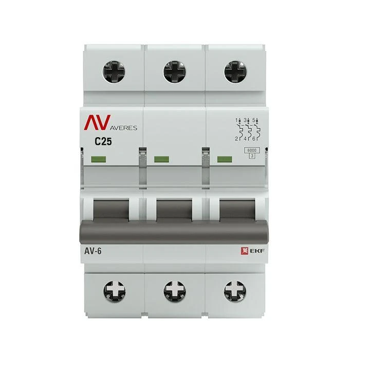 Выключатель автоматический модульный 3п C 25А 6кА AV-6 AVERES EKF mcb6-3-25C-av 1