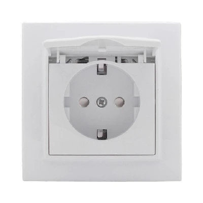 Розетка 1-м СП Минск 16А IP20 с заземл. защ. шторки с крышкой бел. Basic EKF ERR16-029-100
