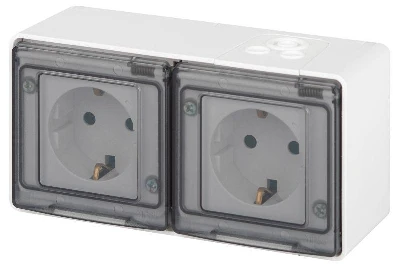 Розетка Эксперт 11-2503-01 2х2P+E гориз. IP55 16А-250В ОУ бел. Эра Б0063264