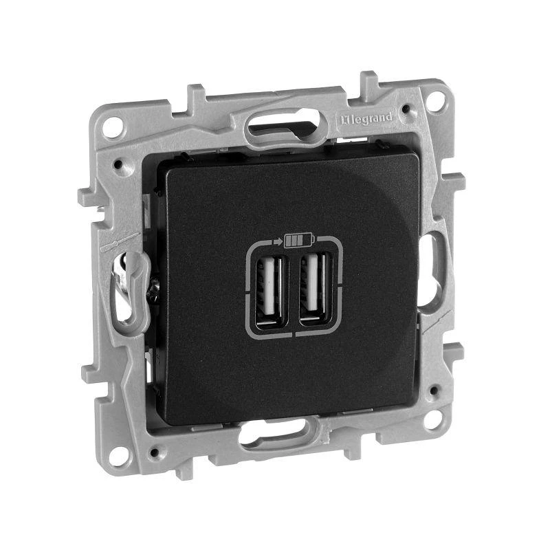 Розетка USB 2-м СП 2мод. Etika 240В/5В 2400мА механизм антрацит Leg 672694 2