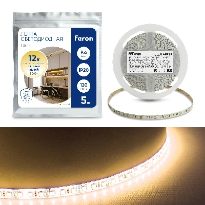 Светодиодная LED лента Feron LS612, 120SMD(2835)/m 9.6W/m 12V 5m 3000К 27730